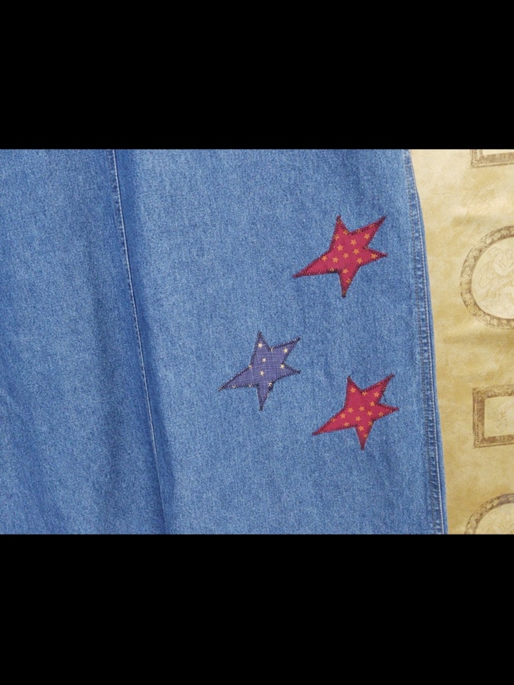 Vintage 90’s Denim Pinafore Jumper with Folk Doll Appliqué - Picture 7 of 8